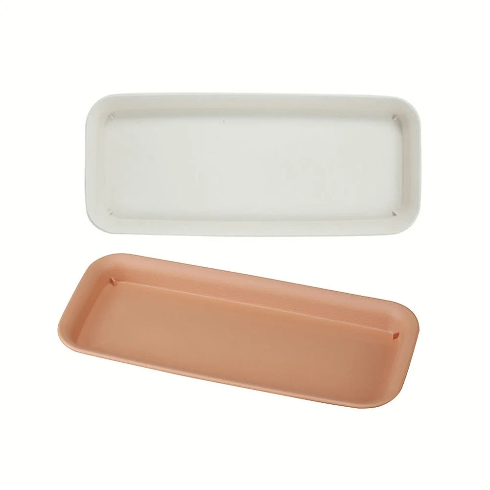 Rectangular plastic plant water tray set: white and terracotta, shallow basins