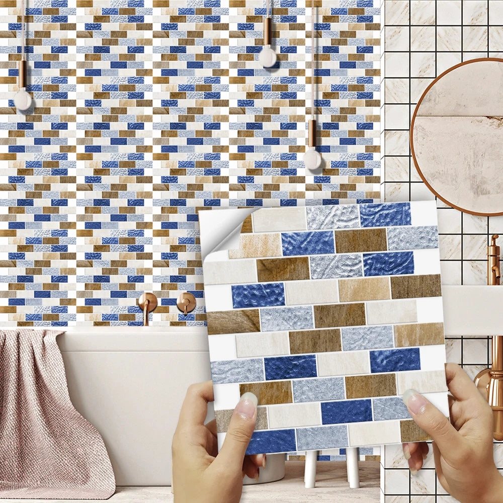 10pcs/set Flat Marble Mosaic Tiles Sticker Transfers Covers For Kitchen Bathroom Tables Peel & Stick Waterproof Art Wall Decals