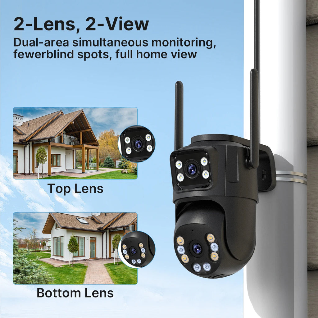 WONSDAR HD Wifi PTZ Camera Outdoor Dual Lens Dual Screen AI Auto Tracking IP Camera CCTV Audio Video Surveillance P2P iCSee