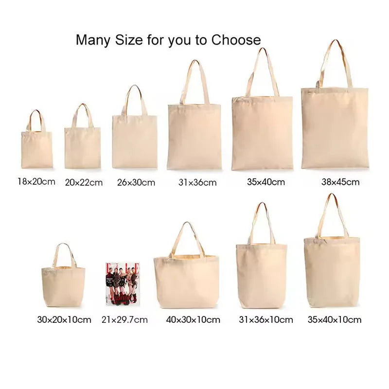 100PCS/Lot Custom Logo Natural Canvas Tote Bags – High-Quality Reusable Cotton Grocery Shopping Bags with Large Capacity