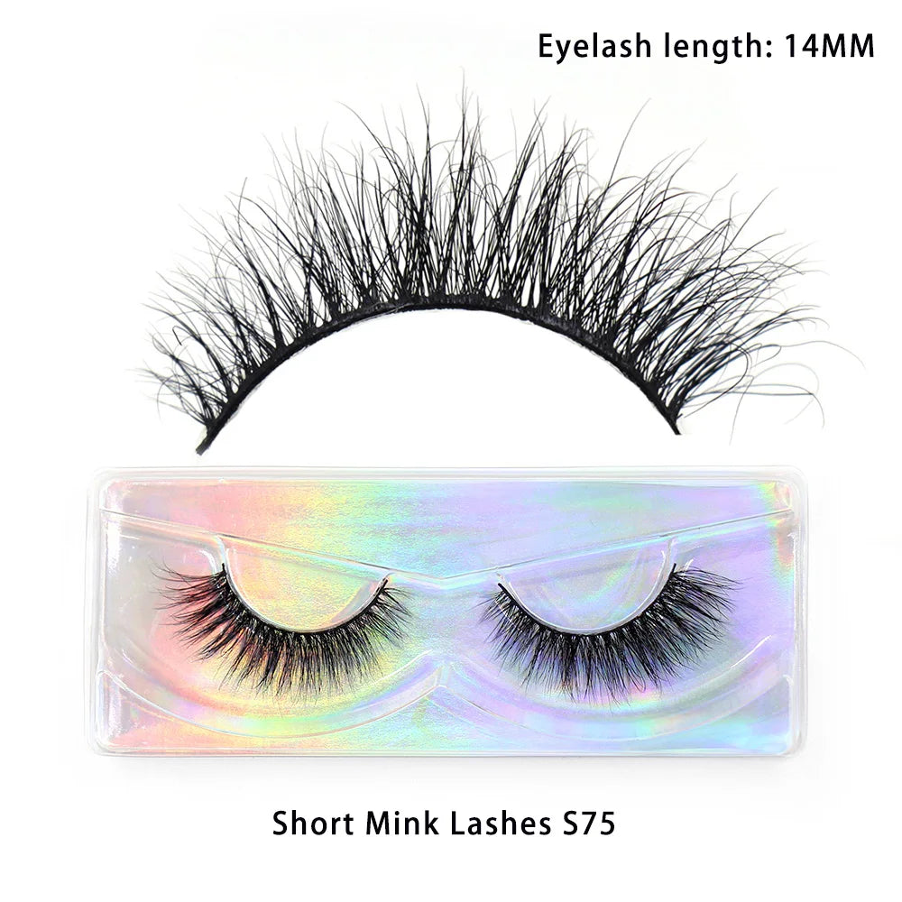 Tidesmit 12mm-15mm short natural 3D mink lashes fluffy wispy false eyelashes detail view for face makeup