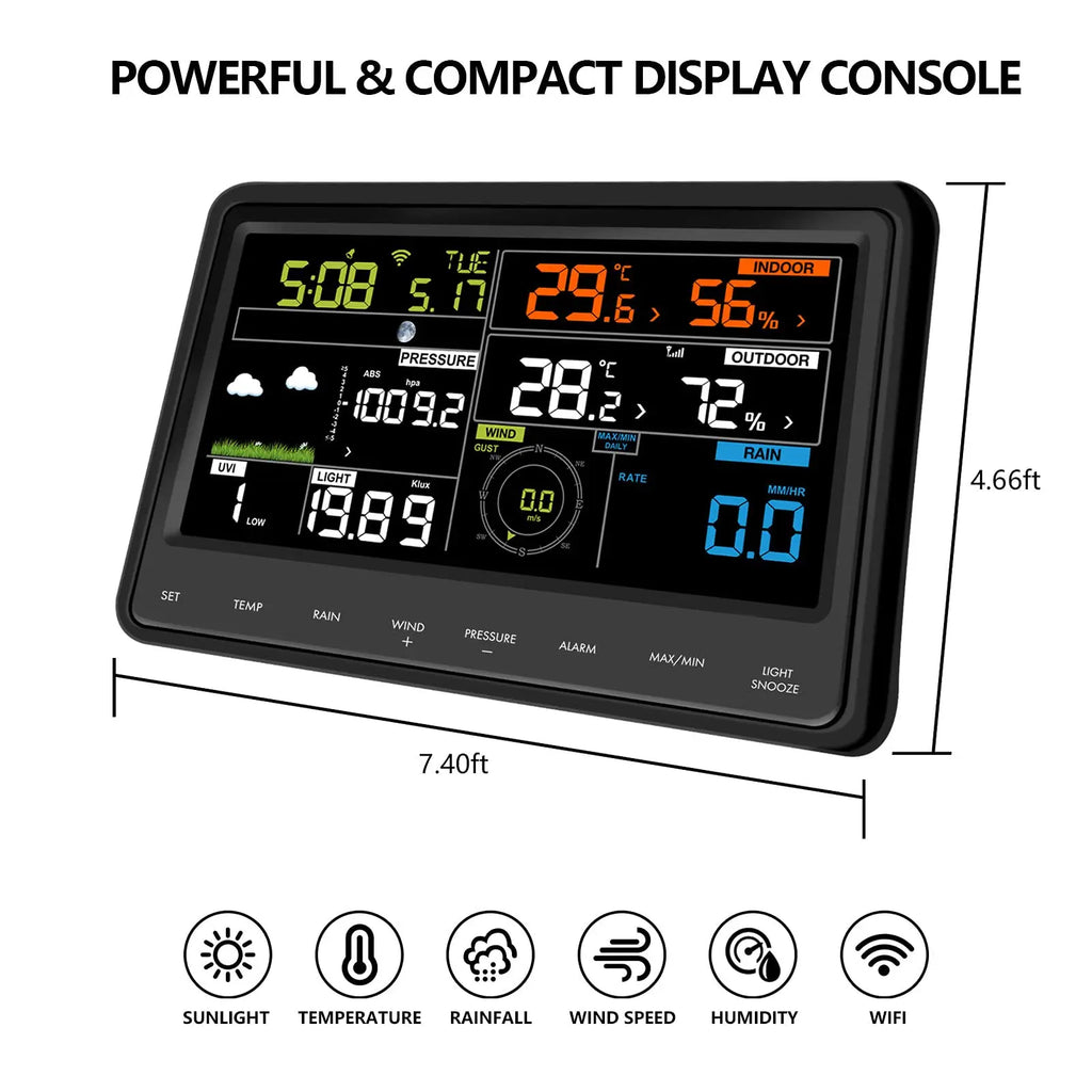 Ecowitt WS2910_C Home Wi-Fi Weather Station Console Monitor 6.75" Color Display with Indoor Thermo Hygrometer & Barometric