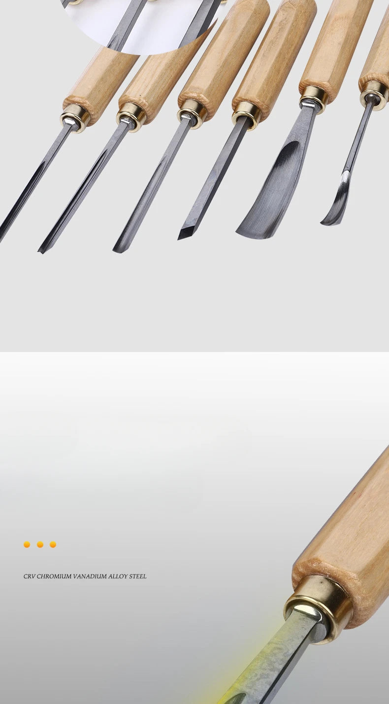 NEW 12pcs Woodworking Chisel Manual Wood Chiseling Wooden Handle Gouges for Carving Wood Carpenter DIY Carving Knife Hand Tools