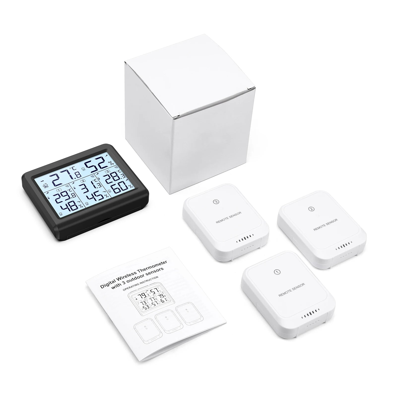 ORIA Indoor Thermometer Digital Hygrometer Wireless Temperature and Humidity Gauge Monitor with 3 Sensor for Home Office Bedroom