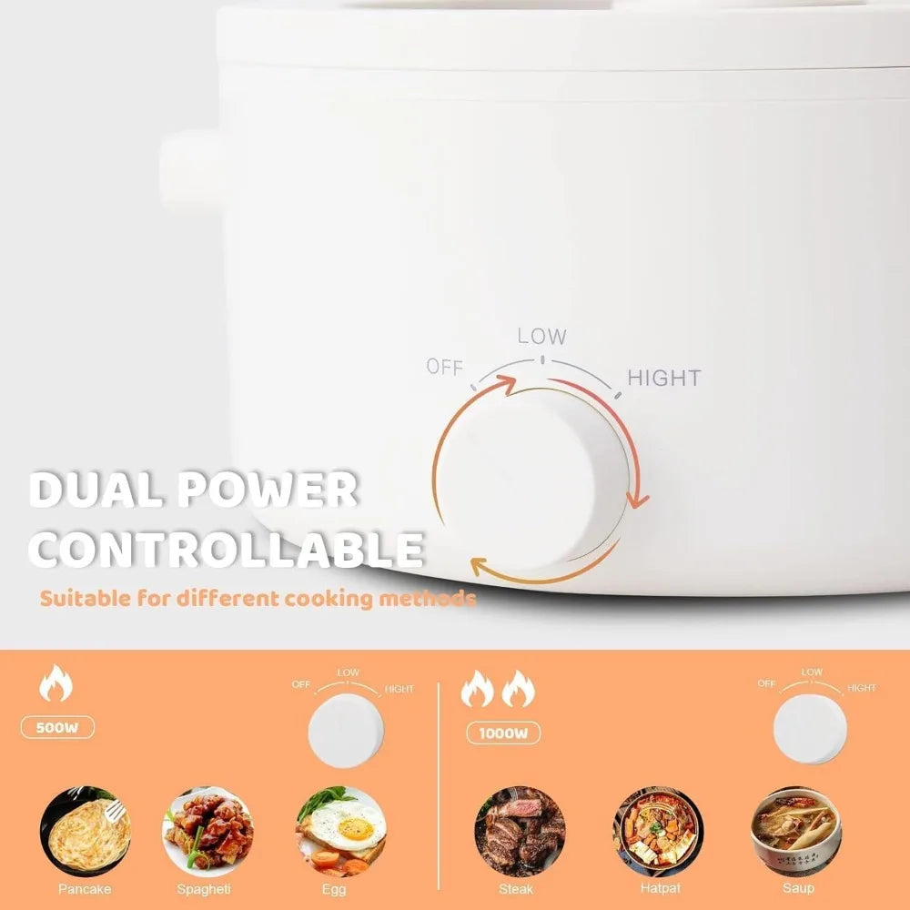 Electric hot pot base with temperature knob showing low to high range in white
