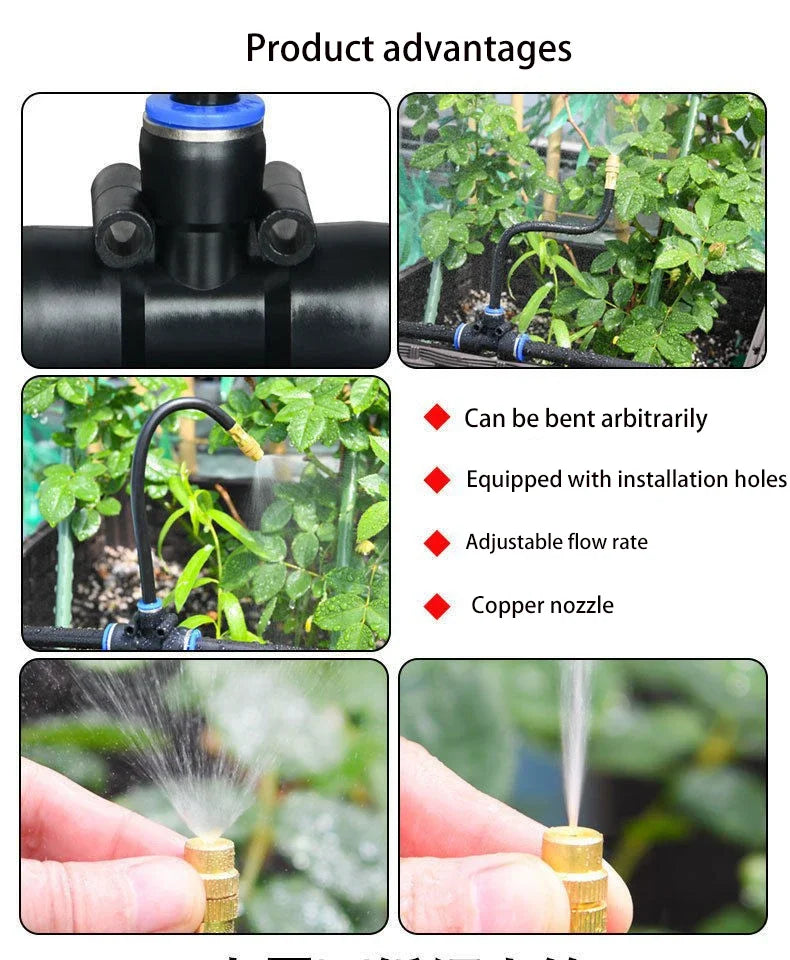 Irrigation sprinkler manifold with copper/gold nozzle tips and adjustable watering connections