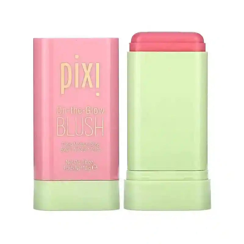 Tidesmit Pixi On-the-Glow cream blush stick in juicy ruby shade showing hydrated buildable makeup texture swatch