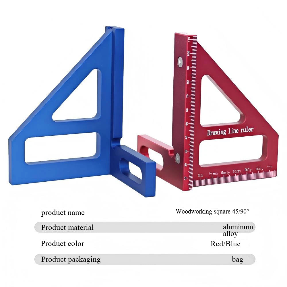 Woodworking Square Protractor Aluminum Alloy Miter Triangle Ruler High Precision Layout Measuring Tool for Engineer Carpenter