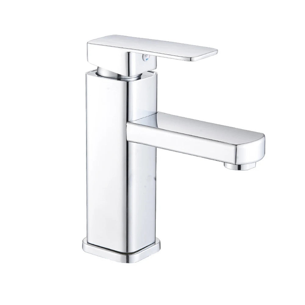 Single-Lever Washbasin Mixer in Brass for Cold and Hot Water, Deck-Mounted Single-Hole, 3-Layer Chrome Plating, 60cm Stainless Steel Hose, Honeycomb Aerator, Rust-Proof, Oxidation-Resistant, for Bathroom Sinks, Durable and Co