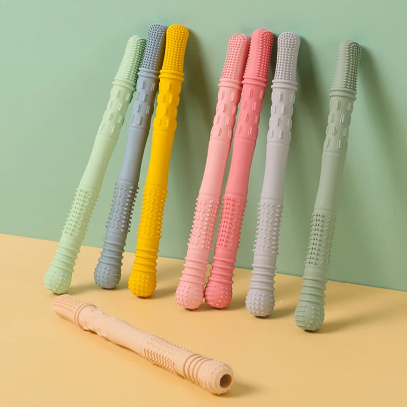 Children Baby Teether Chewing Glue Silicone Hollow Teething Tube Anti-eat Hand Molar Stick Newborn Toys Gift Accessories
