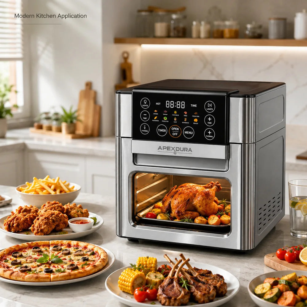 12L Large Capacity Air Fryer Oven 2 in 1 Rotating Drum Touch Control Visible Window 1600W CE CB OEM Factory