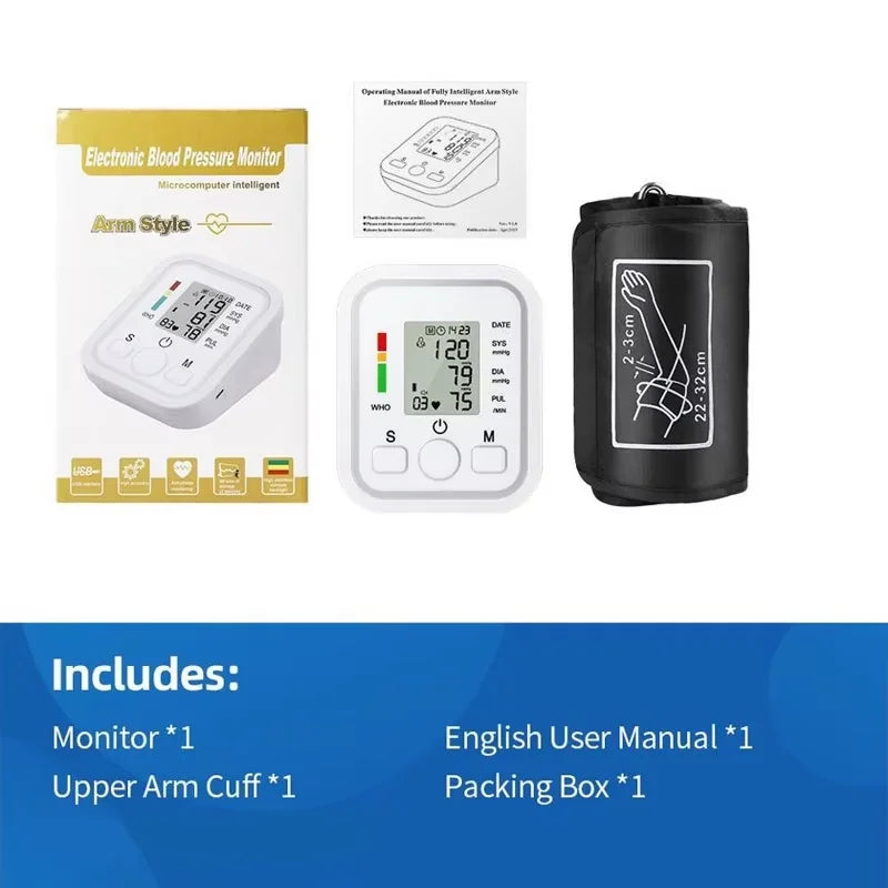 Arm Blood Pressure Monitor Portable Tonometer Digital Tensiometer Heart Rate Monitor BP Equipment Automatic Professional Medical