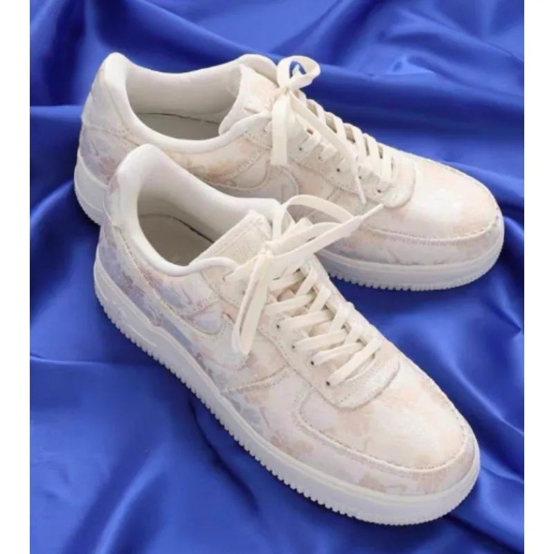 Nike Air Force 1 Premium OG Low Top Board Shoes Ivory White Floral Fabric Lightweight Non Slip Daily Casual Sneakers-AT3147-100