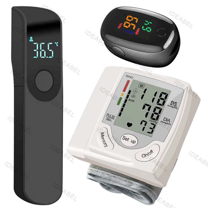 Wrist Blood Pressure Monitor Infrared Thermometer Tonometer BP Monitor Non Contact Infrared Medical Thermometer Pulse Oximeter