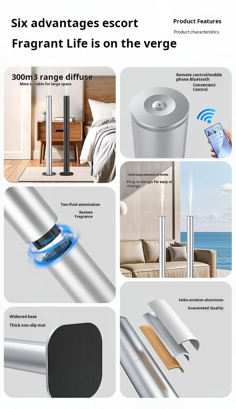 Wireless Electric Hotel Collection Tower Scent Diffuser Waterless Air Aroma Nebulizer for Home Essential Oil Room Scent