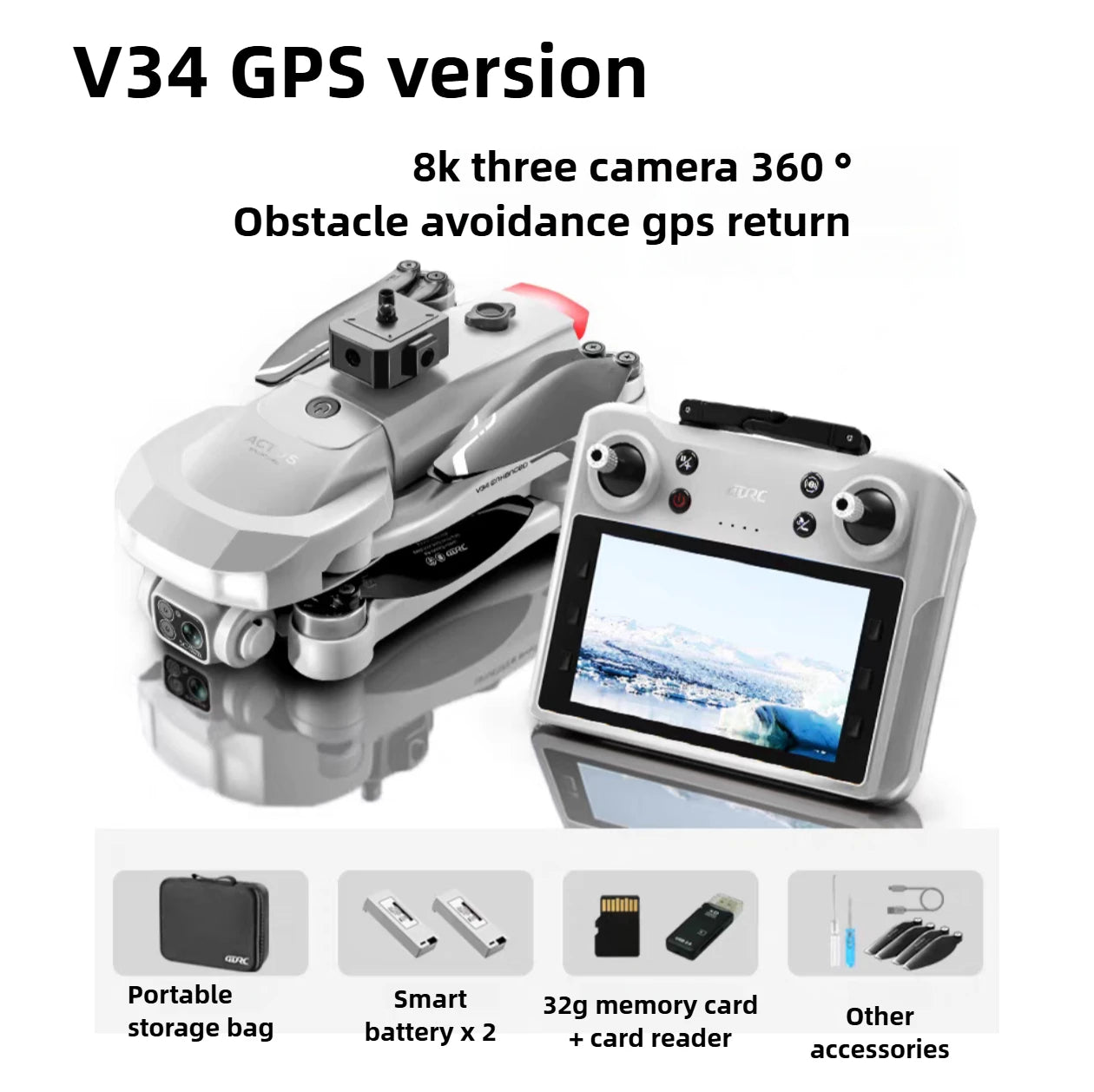 GPS Drone with 4K Camera - Foldable Brushless Quadcopter | Tidesmit V34-GPS-2B Tidesmit