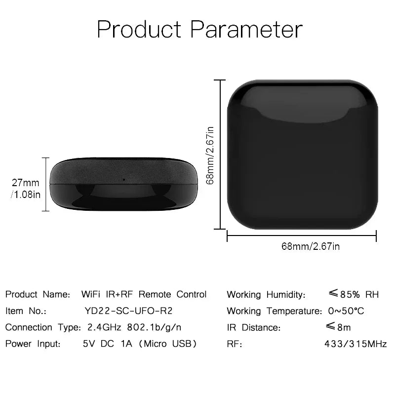 WiFi RF IR All-In-One Smart Universal Remote Controller, RF Appliances Tuya Smart Life App Voice Control with Alexa Google Home