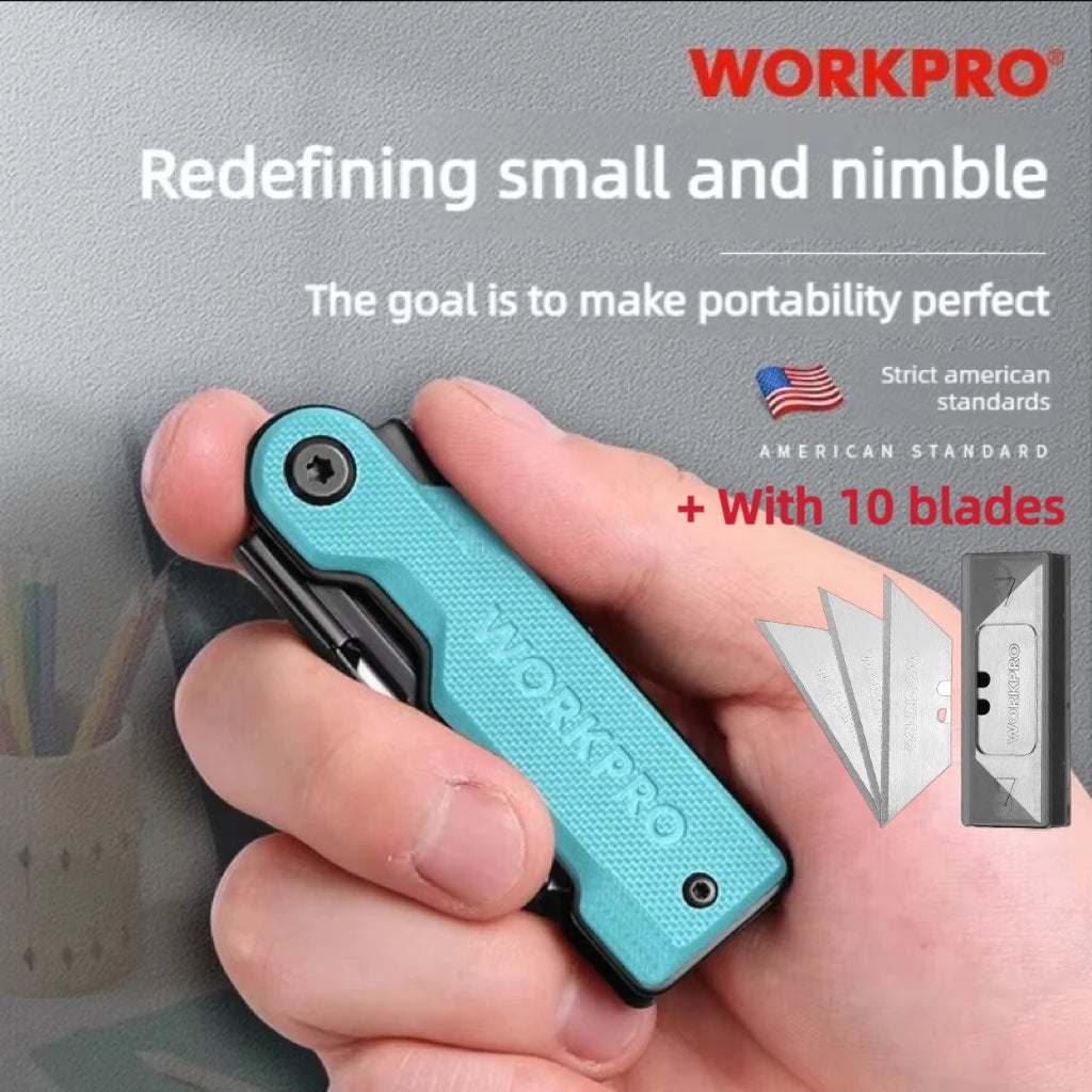 Workpro Folding Utility Knife Stainless Steel Quick Realse Pocket Knife with Belt Clip Sharp 10 blades Purpose DIY Cutting Tools