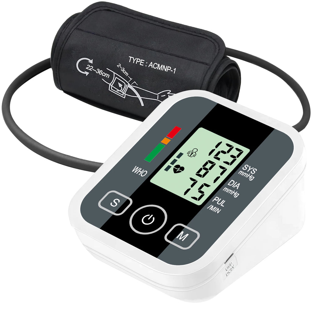 Automatic Upper Arm Blood Pressure Monitor Digital Sphygmomanometer Tensiometer Pulse Heart Rate Health Meter