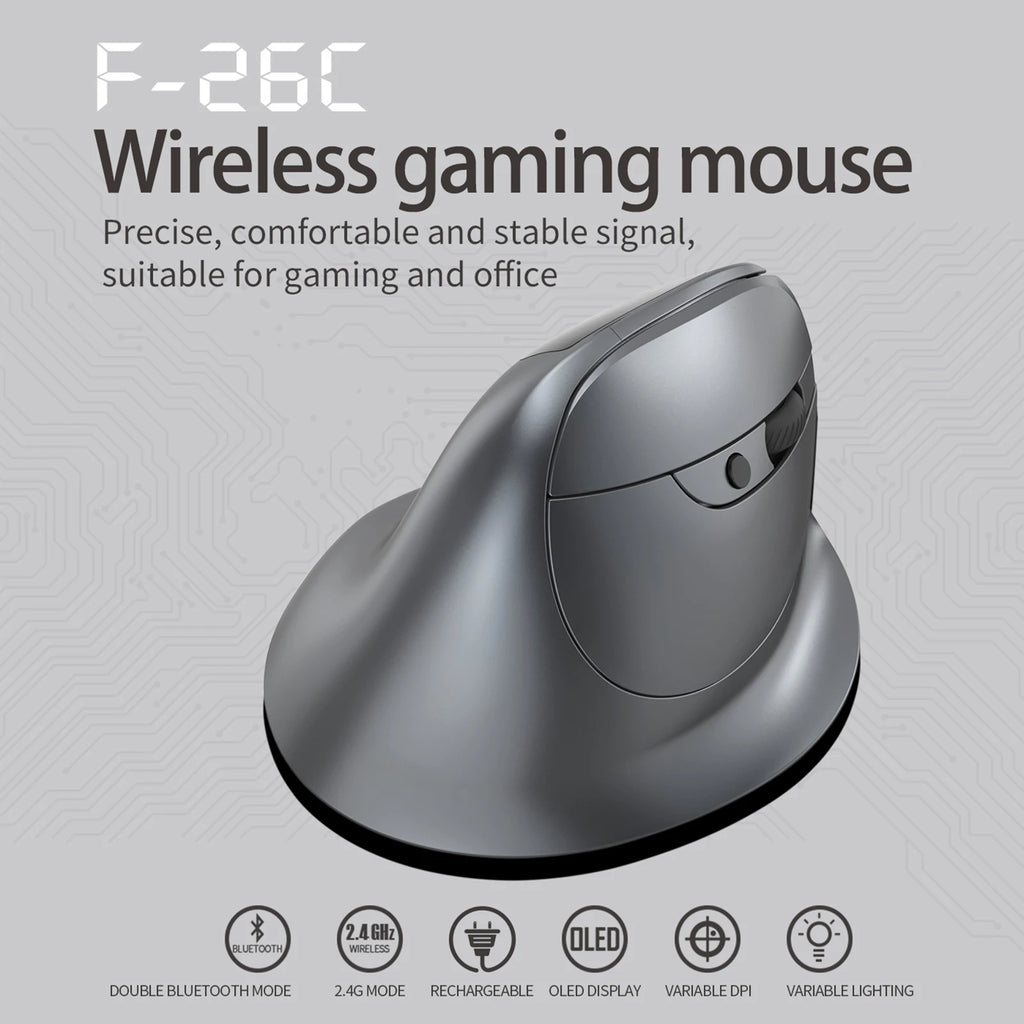 ZELOTES F-26C Mouse Rechargeable display dual-mode wireless mouse with silent 2.4GHz BT gray mouse