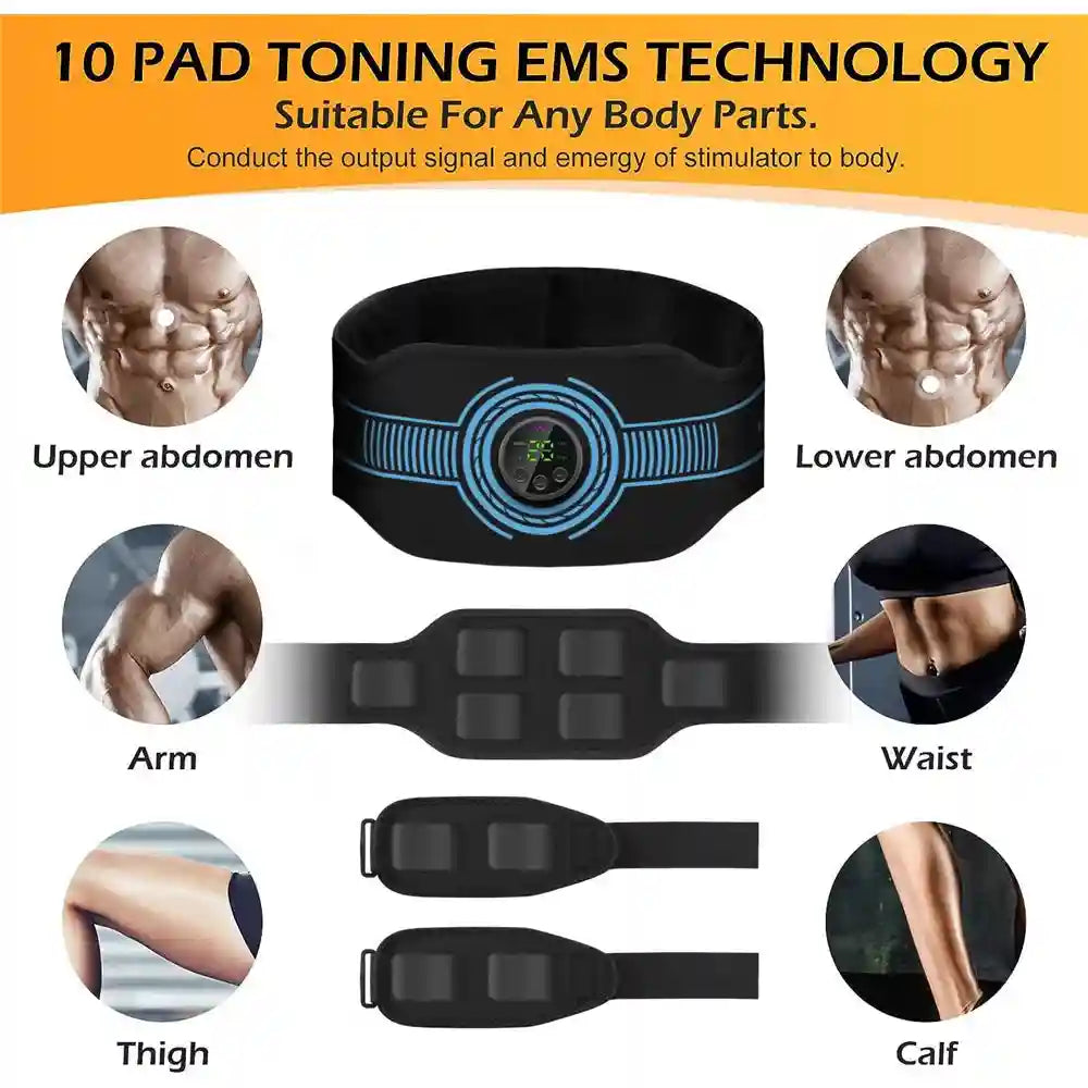 EMS Muscle Stimulator Belt | Rechargeable Electric Abdominal Trainer Massage Roller Tidesmit
