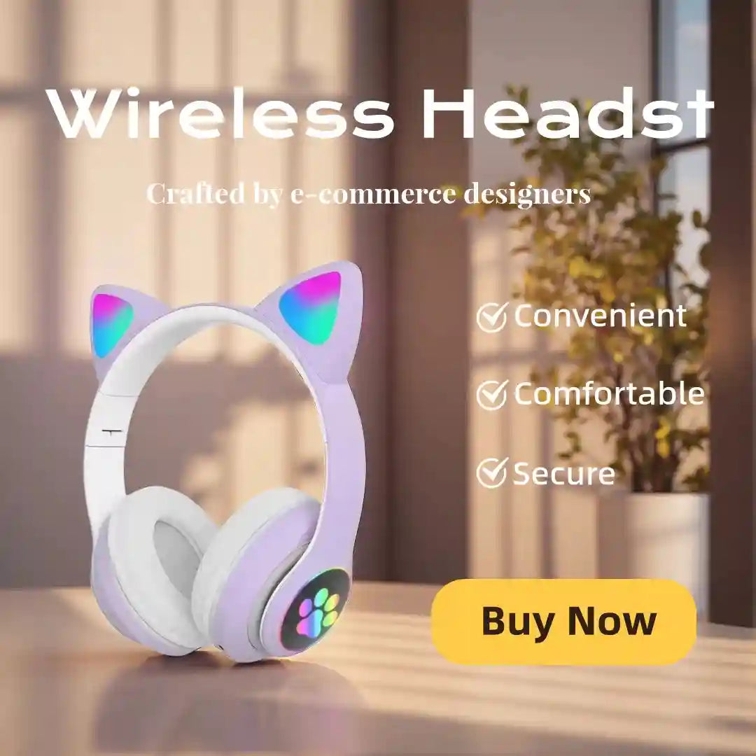 Wireless Over-Ear Cat Headphones with Low Latency Audio - Tidesmit Purple Tidesmit
