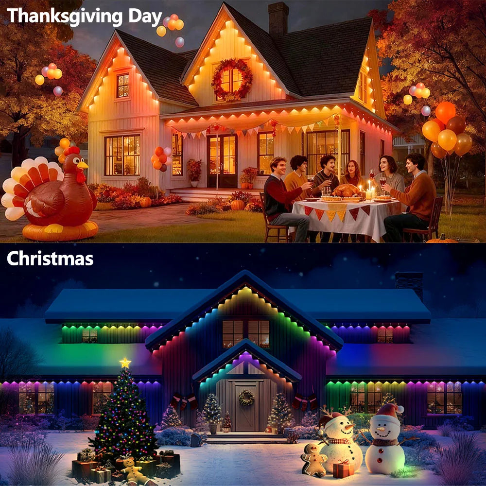 LED Permanent Outdoor Lights IP67 Waterproof RGBIC Eave Lights With Remote for Christmas New Year Roof DIY Holiday String Light