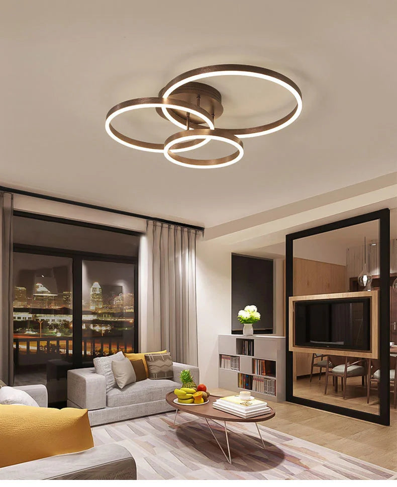 Nordic Creative Led Circle Chandeliers Bedroom Living Dining Room Lighting Chandelier Golden Brown Glossy Lamp Home Indoor Lamps