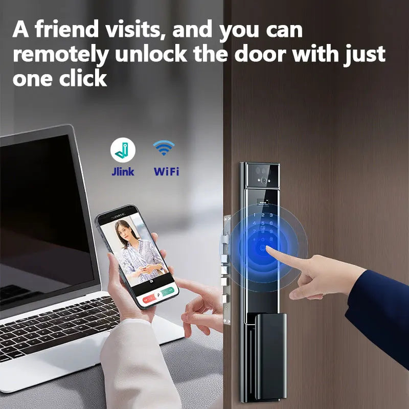 RAYKUBE S90 Jlink WiFi 3D Facial Palm Vein Recognition Rechargeable Smart Fingerprint Lock With Dual WIFI Cameras APP Video Call