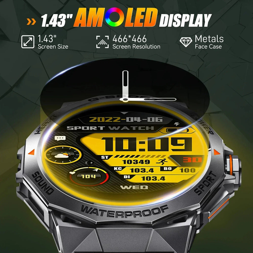 1.43inch AMOLED Screen Smartwatch Men Outdoor Sports Fitness 400mAh Large Battery Bluetooth Call Music Heart Rate Smart Bracelet