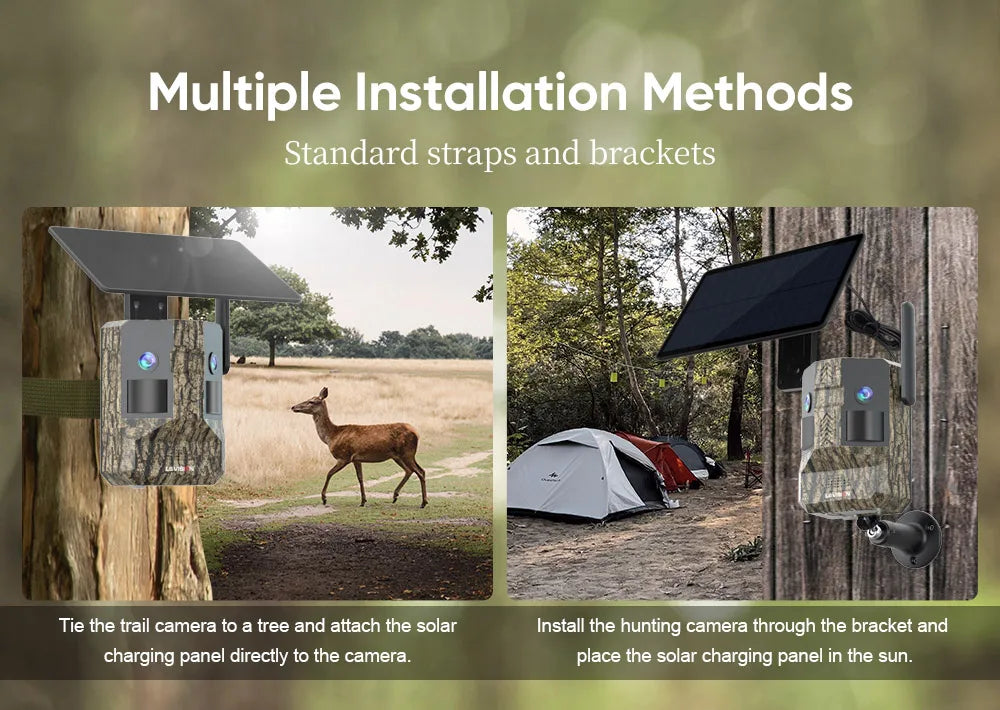 UCON 24MP Outdoor Solar Cellular Trail Camera Wildlife Camera Dual Screen Dual PIR Animal Detection 0.2s Triggered Night Vision