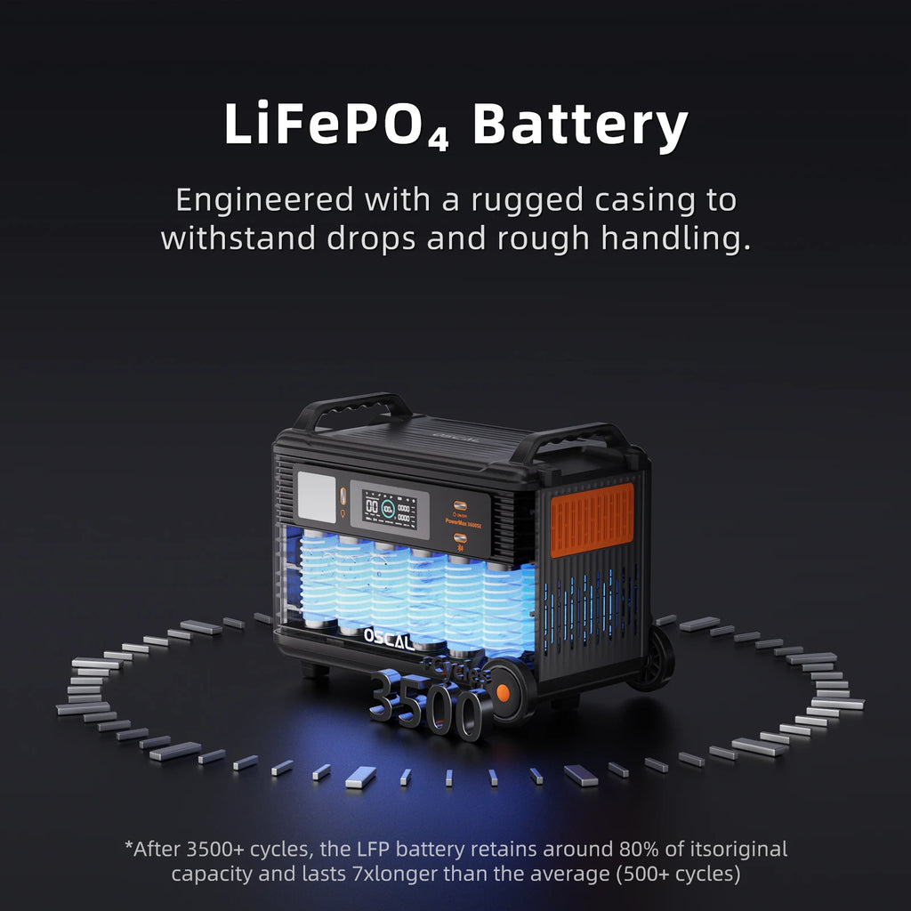 Oscal PowerMax3600SE Portable Power Station 3600W Solar Generator 3600Wh LiFePO4 Battery 14 Outlets Morse Code For Emergency Use No parallel operation function