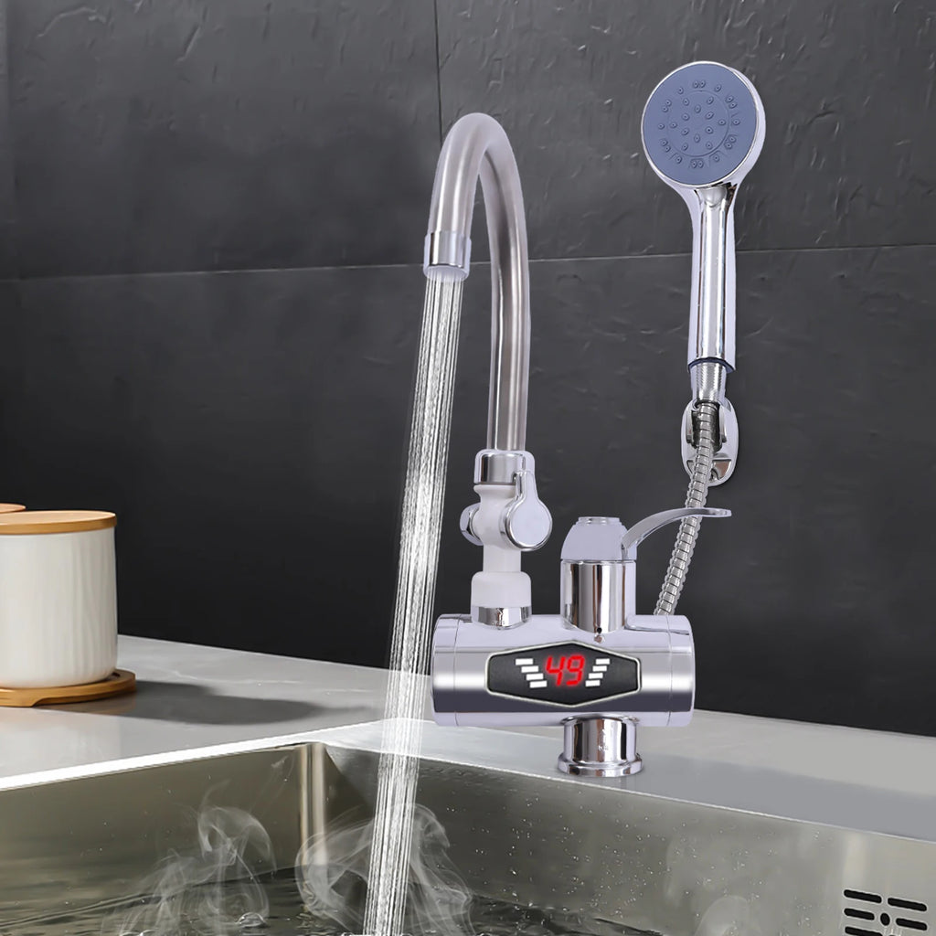 Electric Shower Water Heater Instant Hot Water Faucet 360° Rotating Fast Heating Tap Tankless with LED Display 3000W