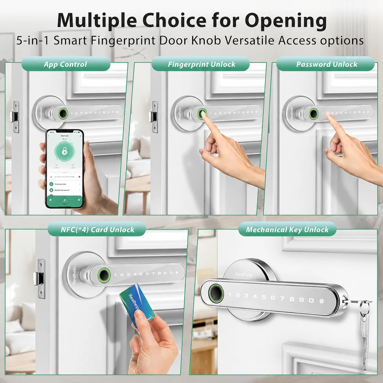 Smart Door Handle Lock with Tuya App Fingerprint PIN RFID Card Mechanical Key Temporary Code for Home Apartment Office