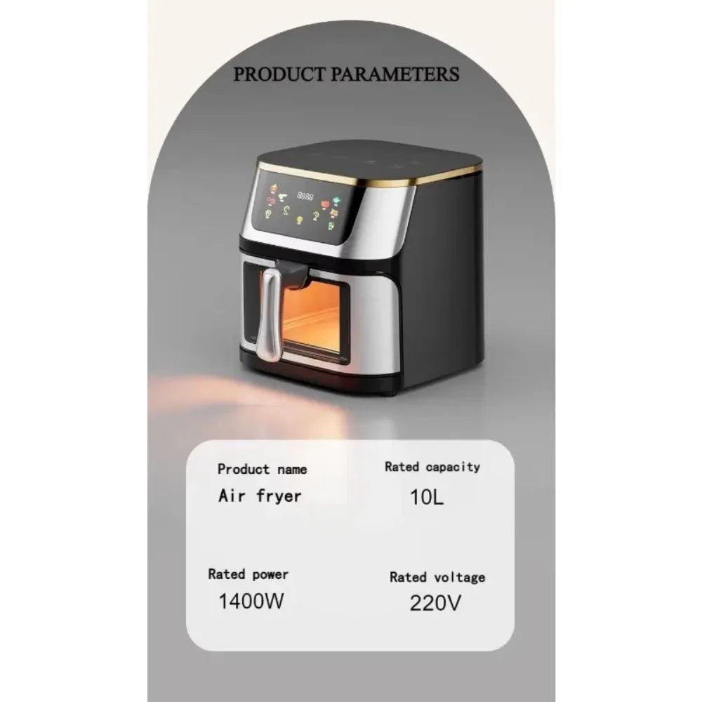 Household 8L Silver Crest Air Fryer 8L Stainless Steel Square Steam Oven with Digital Control
