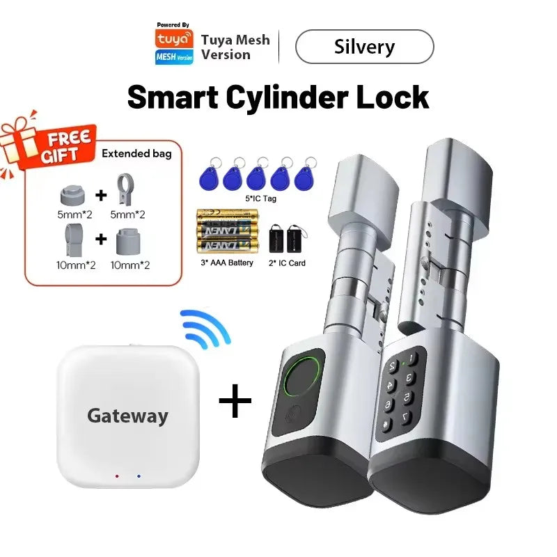 Fingerprint Smart Lock Code Cylinder with Bluetooth Tuya Smart Life App Remote Adjustalbe Cylinder Lock