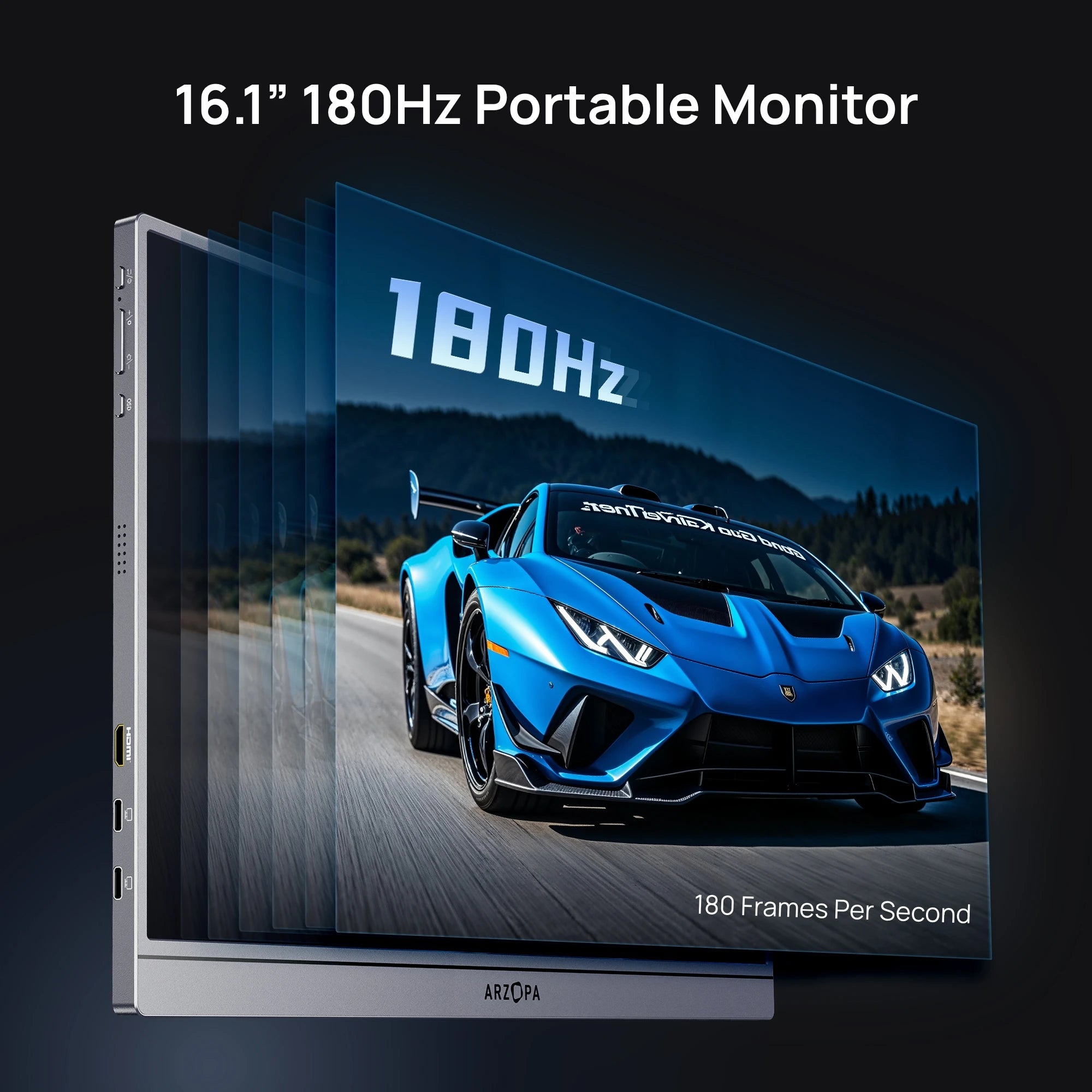 ARZOPA 16.1'' 180Hz 2.5K Portable Monitor, 2560x1440 QHD 107% sRGB, External Second Screen for Laptop, PC, PS5, Mac, Xbox-Z3FC