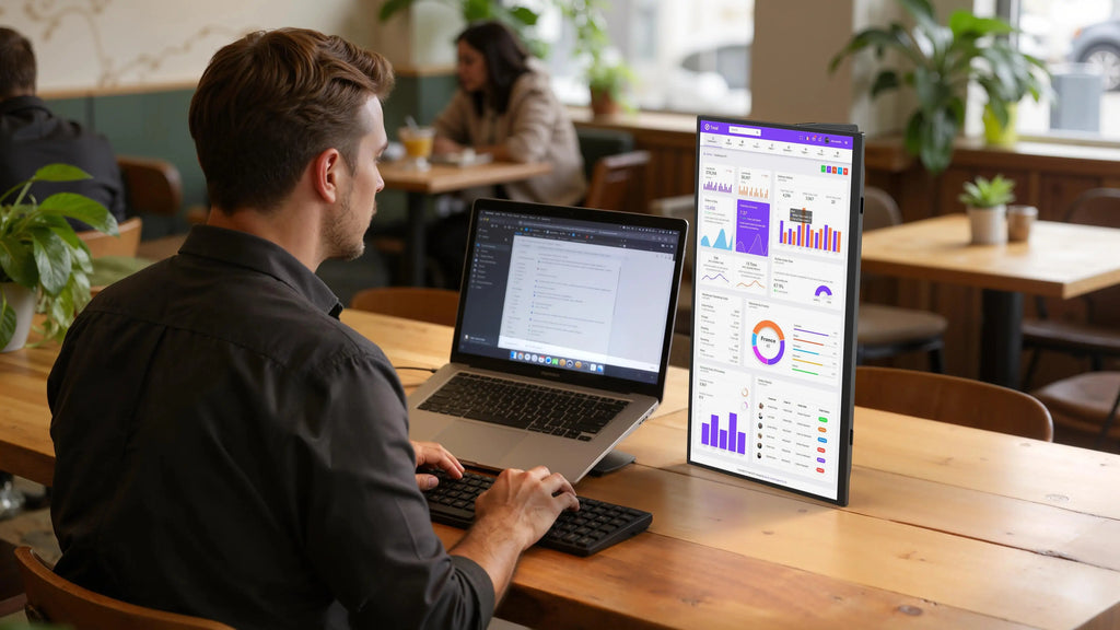 UPERFECT Wireless Portable Monitor Battery-Powered 8000mAh Support AirPlay Miracast 15.6" 1080P IPS USB-C HDMI External Display
