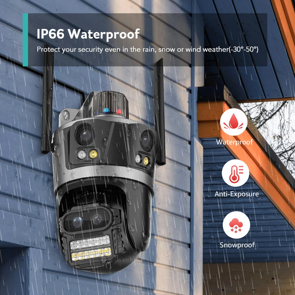Wifi Camera Outdoor PTZ 4 Lens 4 Screen 8X Hybrid Zoom AI Auto Tracking Linkage Video Bluetooth Security Camera IP iCSee APP