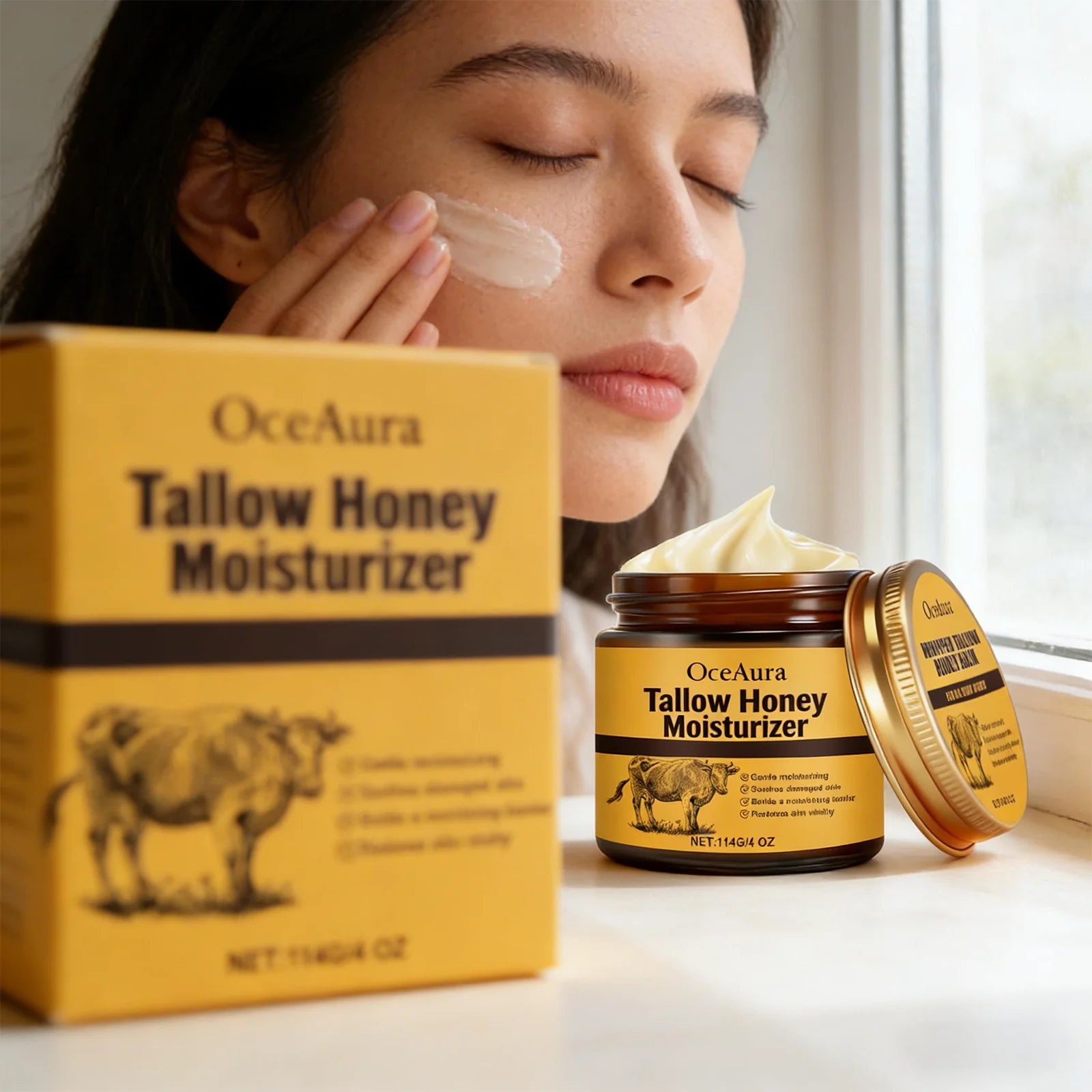 Beef Tallow Honey Balm Deep Hydrating Soft Smooth Skin Damage Care Tighten Fine Lines Facial Moisturizer Rejuvenating Face Cream