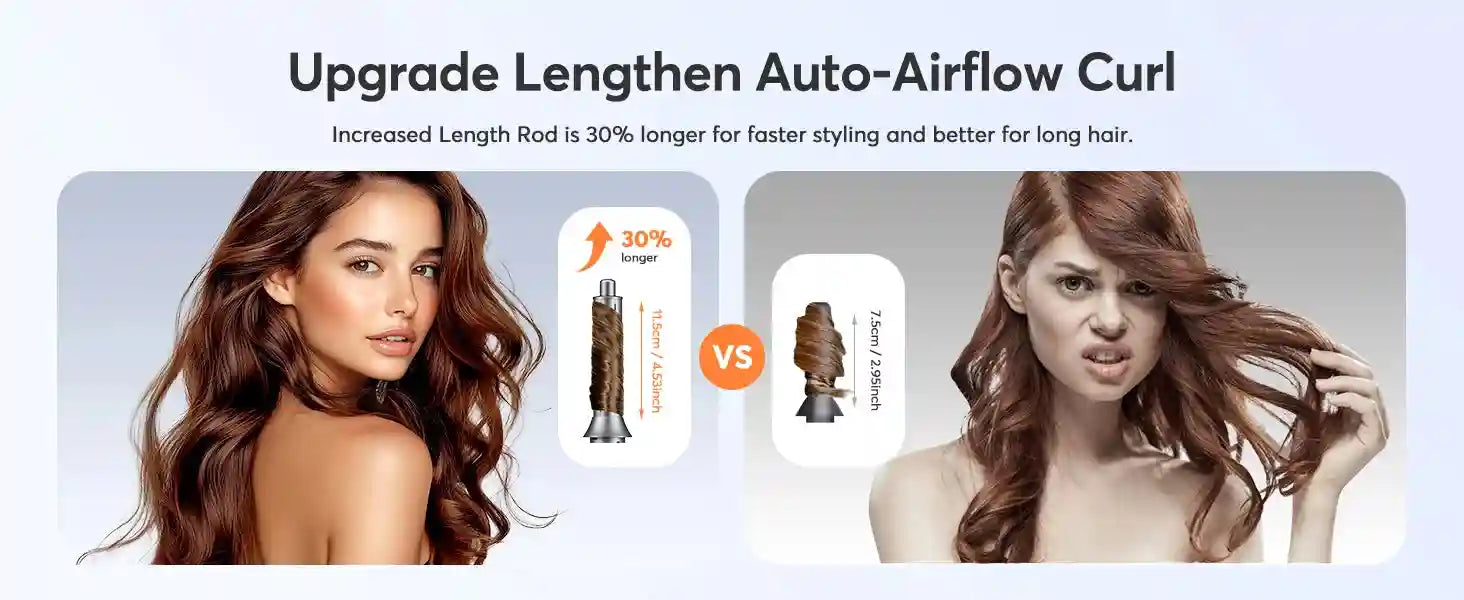Bopcal 5-in-1 hair dryer with upgraded 30% longer curling iron attachment for fast, professional styling on long hair.