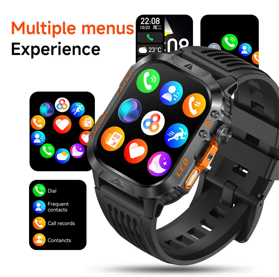 New 1200 mAh Battery Rugged Military Smartwatch Men 5ATM Waterproof Fitness Tracker Health Monitor 100+Sports Call Smart Watches