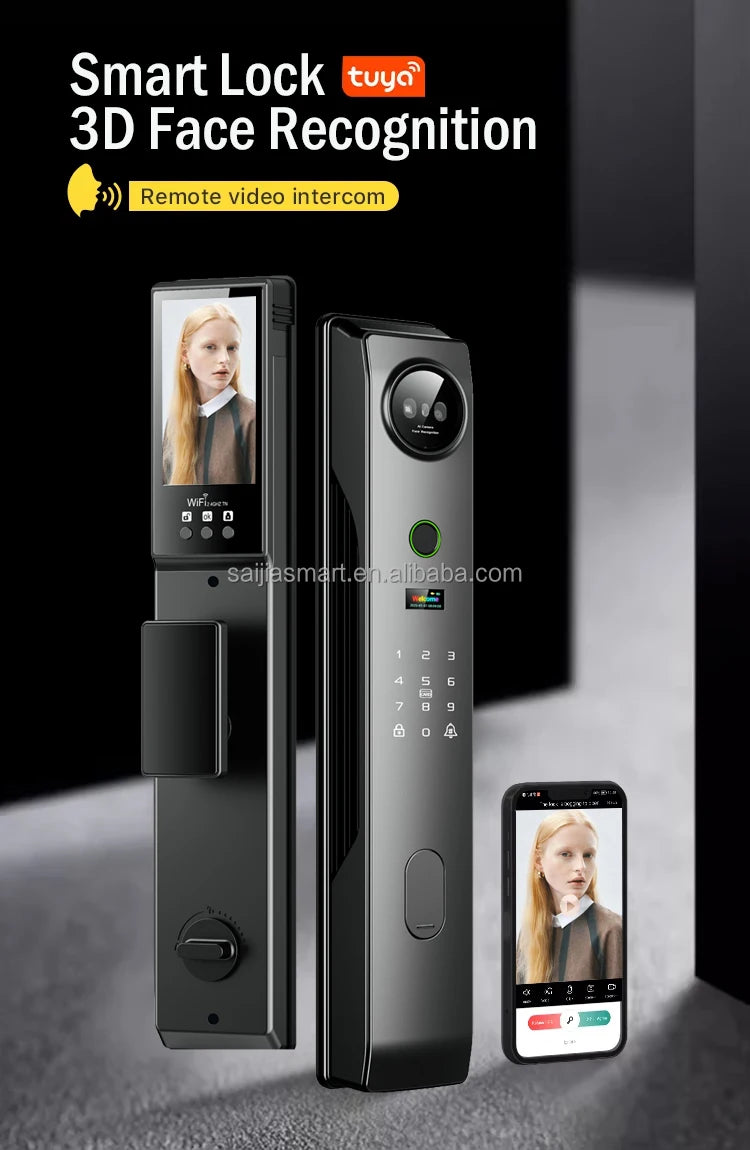 Electronic 3D Face Recognition Automatic Smart Door Lock Fingerprint Tuya Wifi Digital Door Lock With Camera Hot Selling
