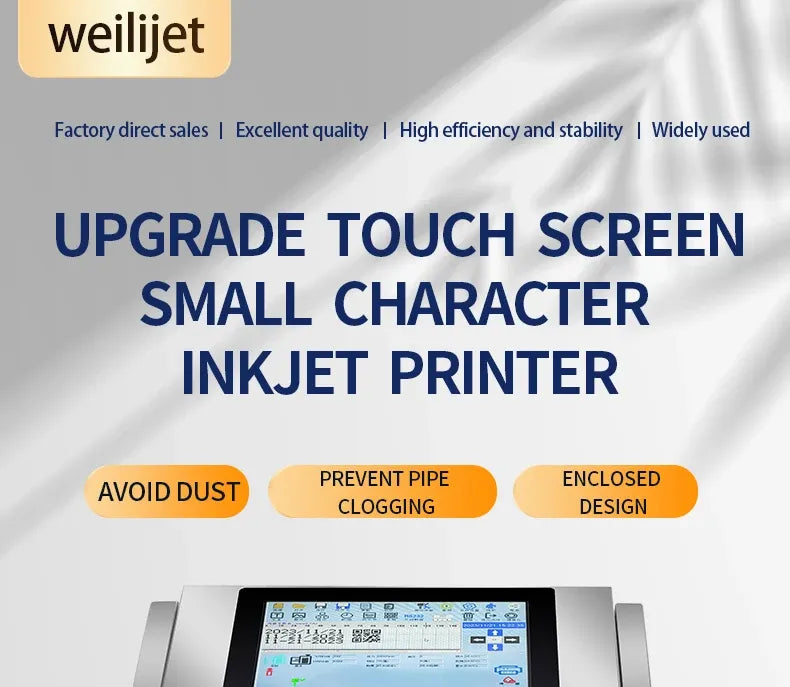 Small character inkjet printer with touchscreen and enclosed stainless steel body