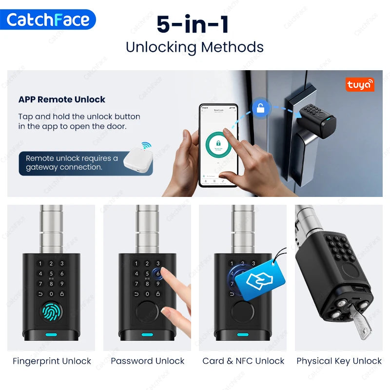 IP66 Waterproof 2026 New Generation TUYA APP Fingerprint Password Digital RFID Card Cylinder Smart Door Lock 60-90 90-120