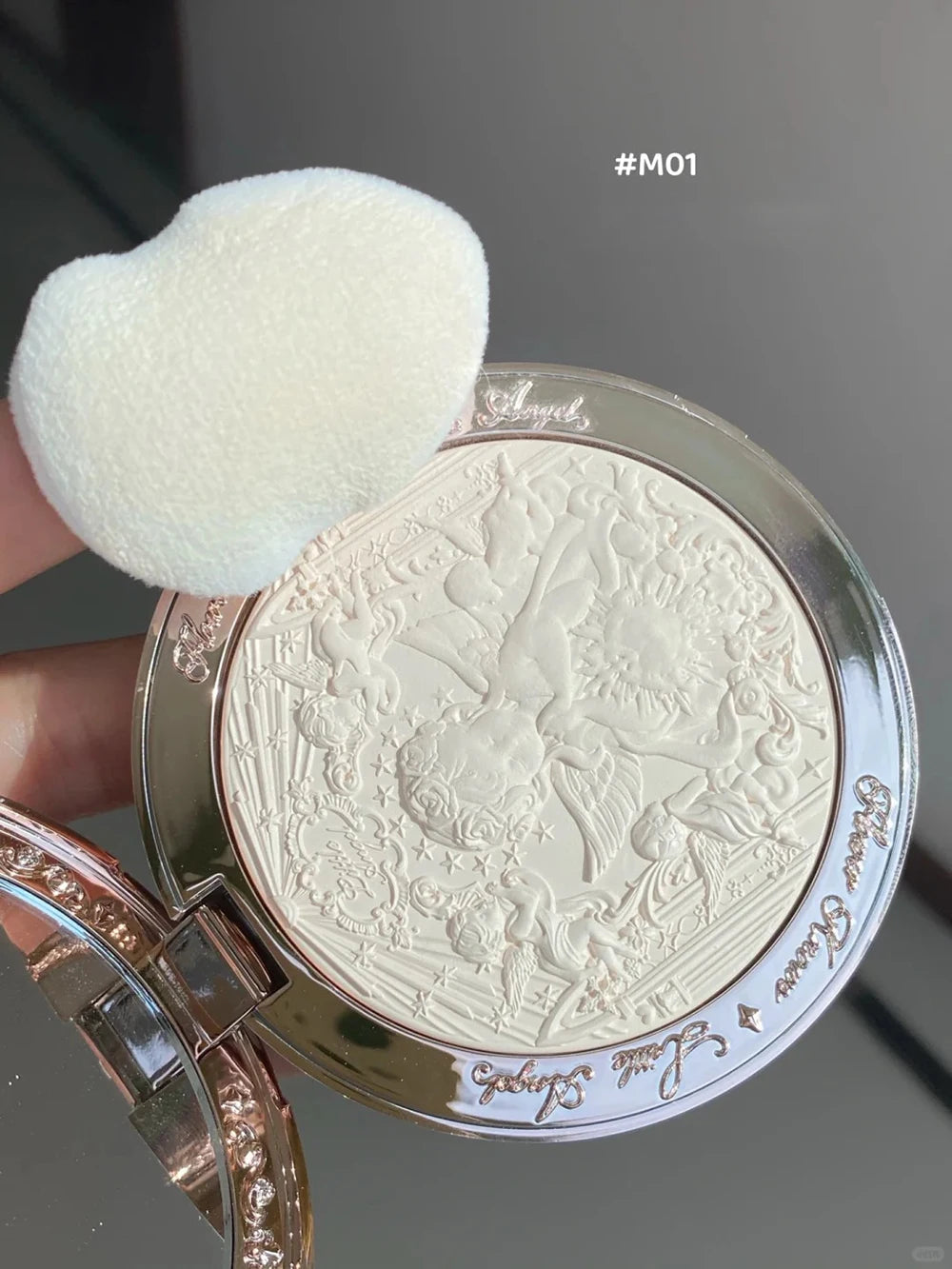 Tidesmit Flower Knows Little Angel embossed highlighter palette shade swatch for shimmering 3D facial contouring