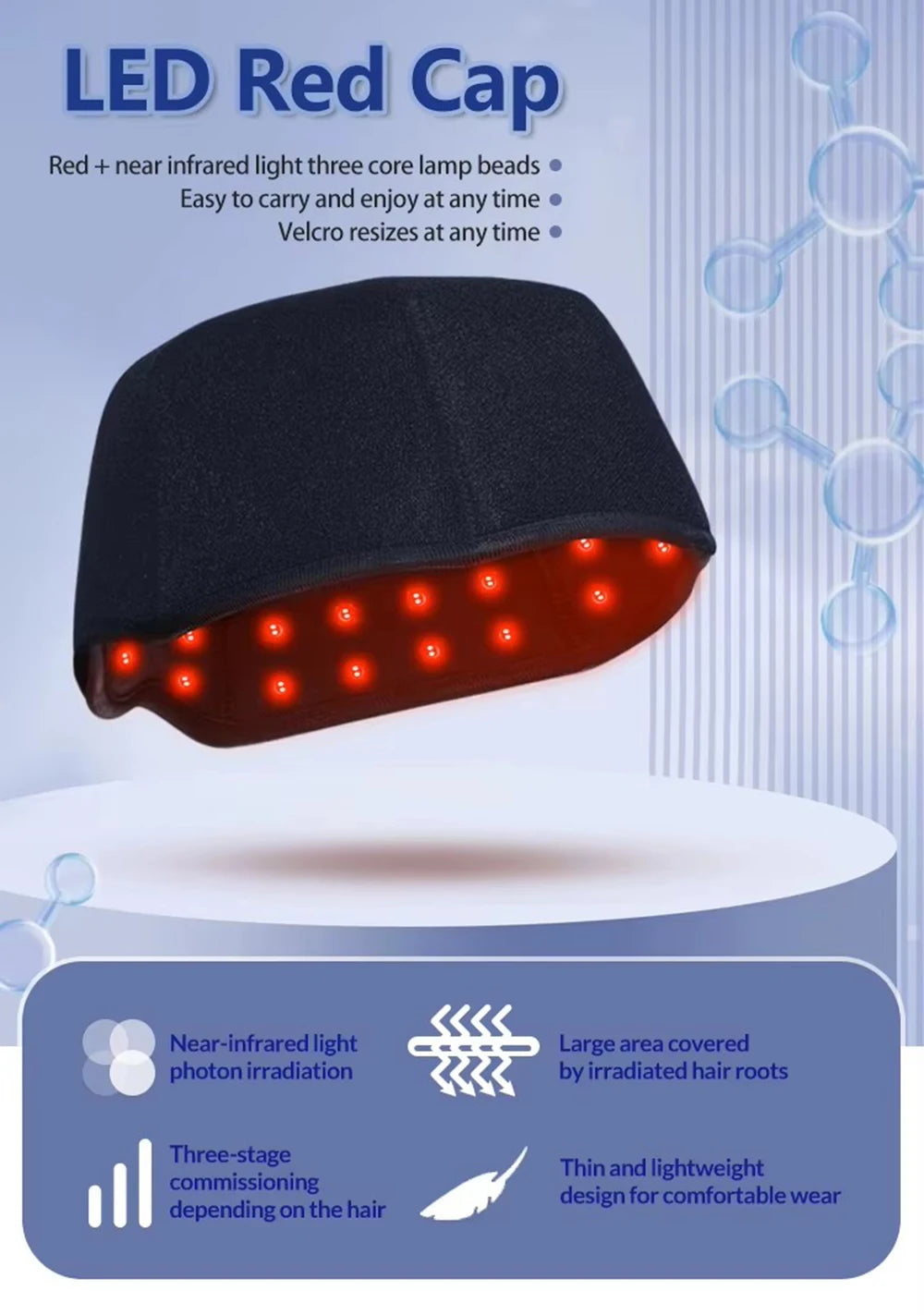 660nm 850nm Red & Infrared Light Hair Growth Cap, USB Charging Red Light Therapy Device Hair Loss Treatment Hair Regrowth Helmet