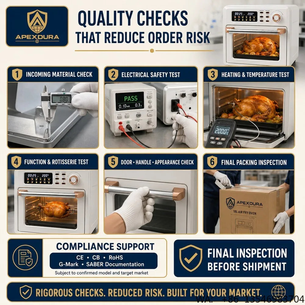 18L Large Capacity Air Fryer Oven Rotisserie Digital 12 Presets 120min Timer CE CB OEM Factory