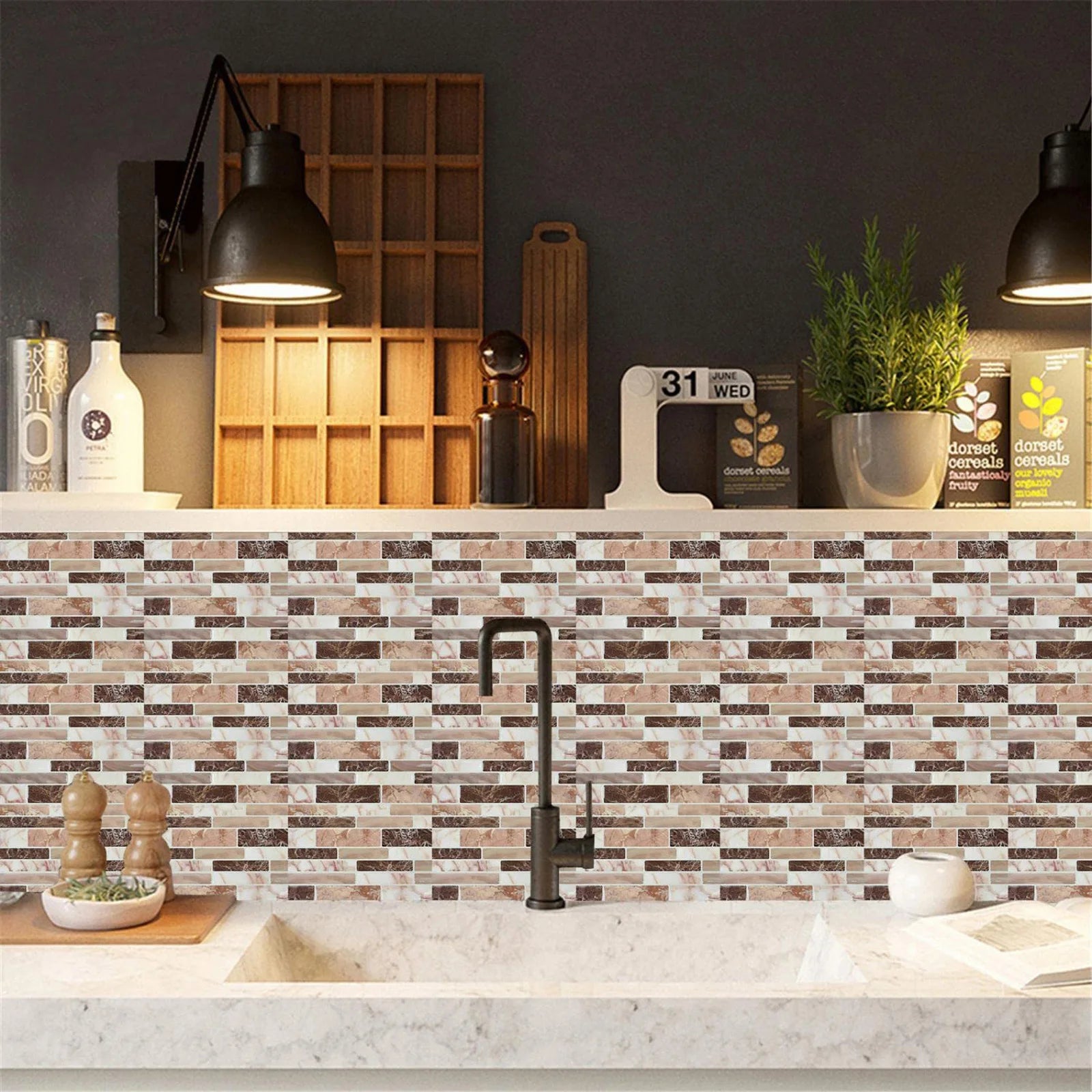 10pcs Self Adhesive Tiles Stickers Marble Mosaic Embossing Tile Stickers Kitchen Bathroom Waterproof  Wall Decals Decoration ﻿