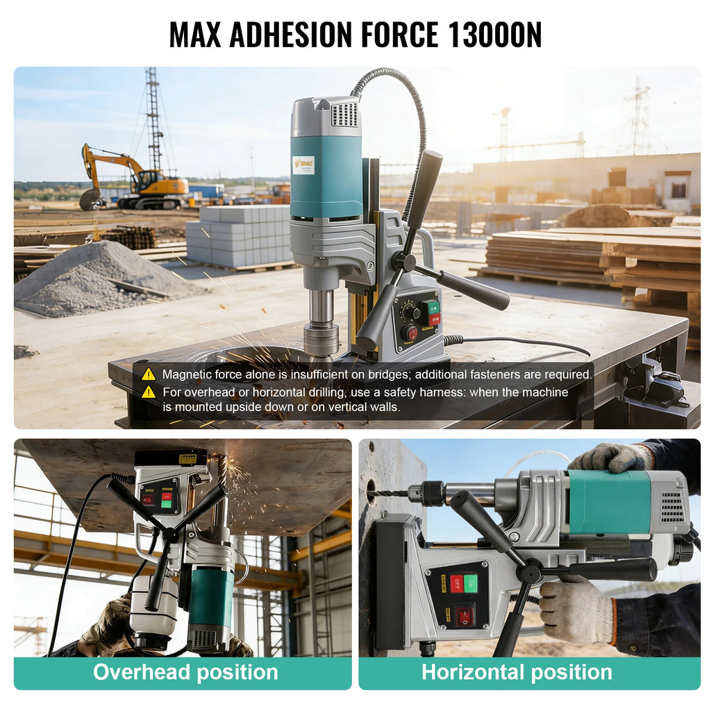 SIHAO Electric Magnetic Drill Machine 1450W/1550W 1.57/2" Max Drill Diameter 750 820 RPM Industrial Boring Tool